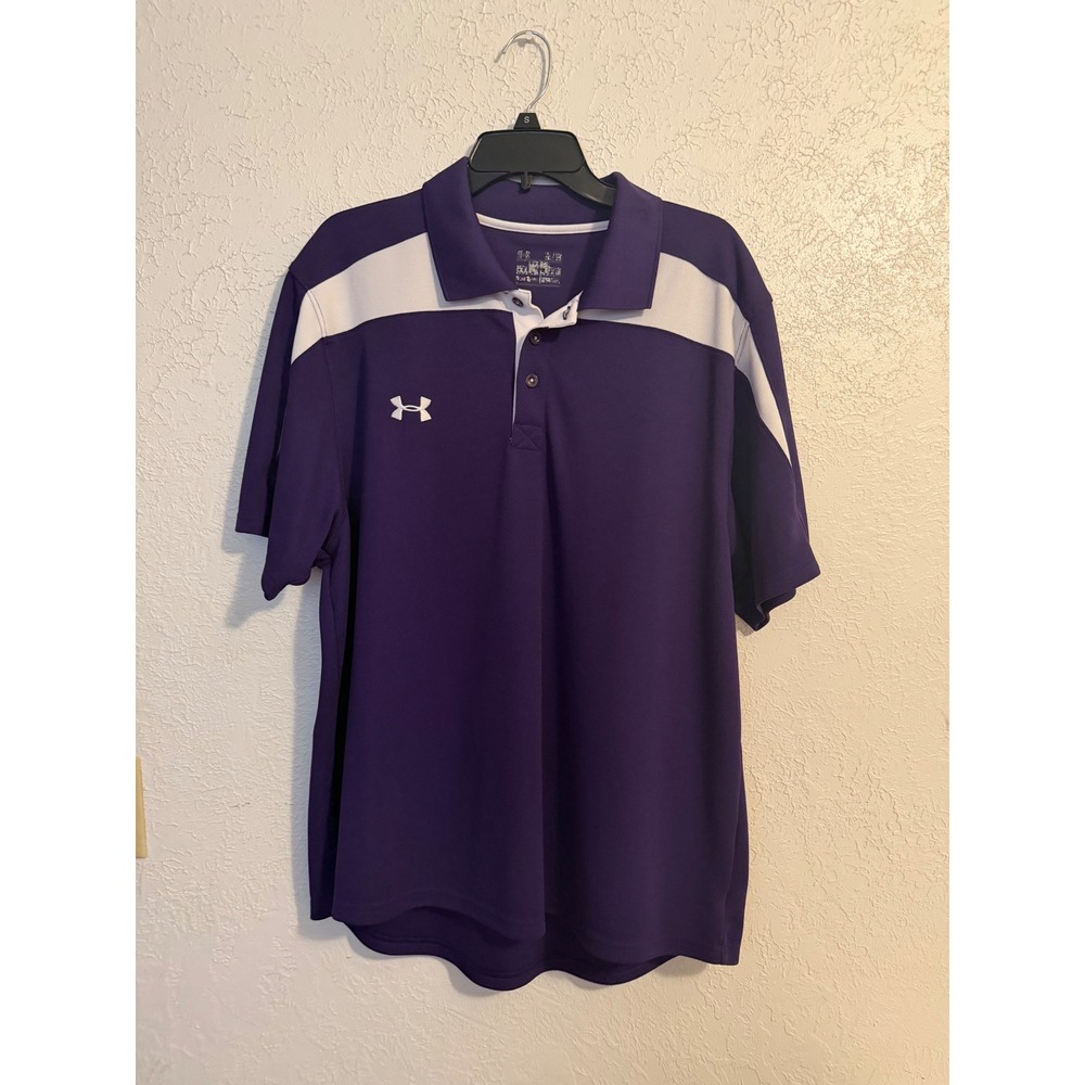 Under Armour Mens Loose Fit Purple White Colorblock Athletic Polo Shirt Large